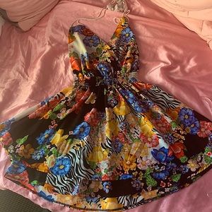 Floral sundress at knee length. Colorful and Vibrant